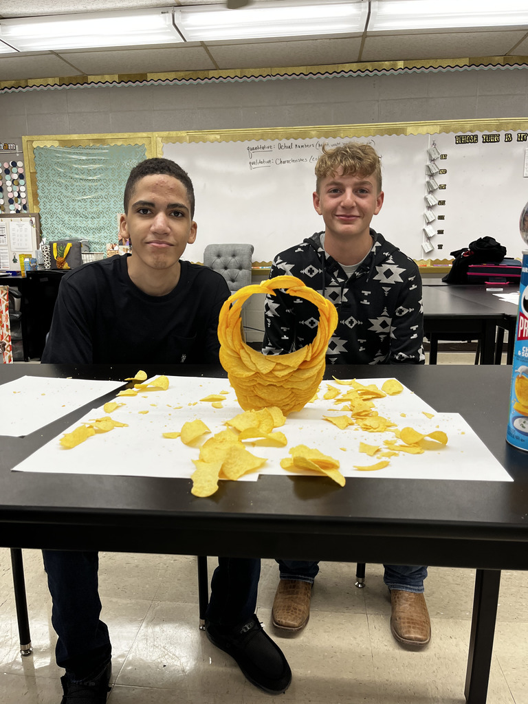 Mrs. Fennewald's 8th Grade Science classes put their engineering and physics skills to the test. They were challenged to build a freestanding ring using only Pringles chips. 